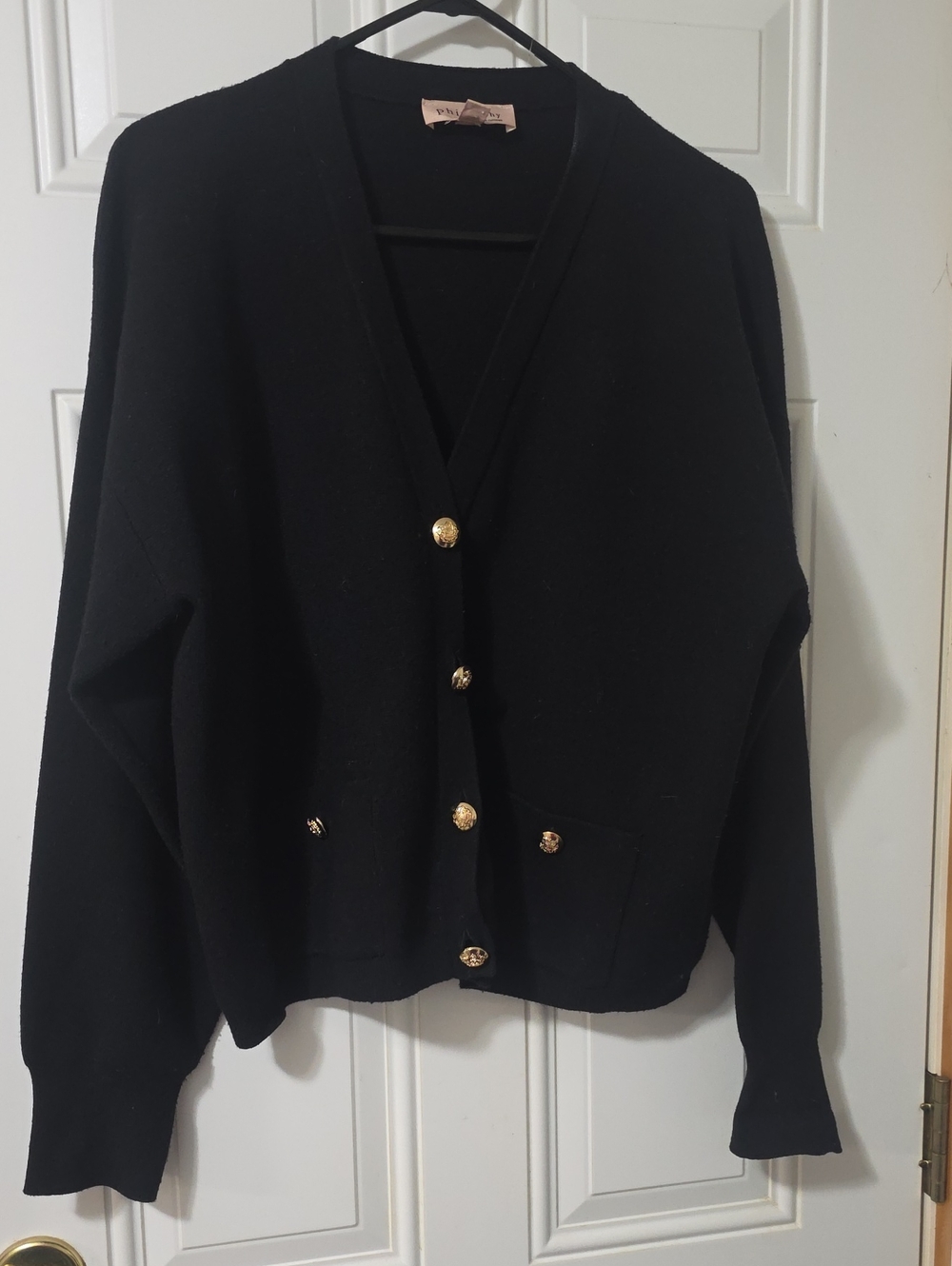 Philosophy Black V-Neck Women's Cardigan with Gold Buttons